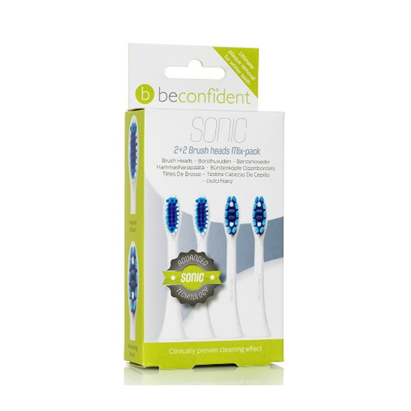 Beconfident Sonic Whitening & Regular Brush Heads White 2+2 Units