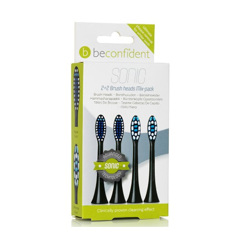 Beconfident Sonic Whitening & Regular Brush Heads Black 2+2 Units